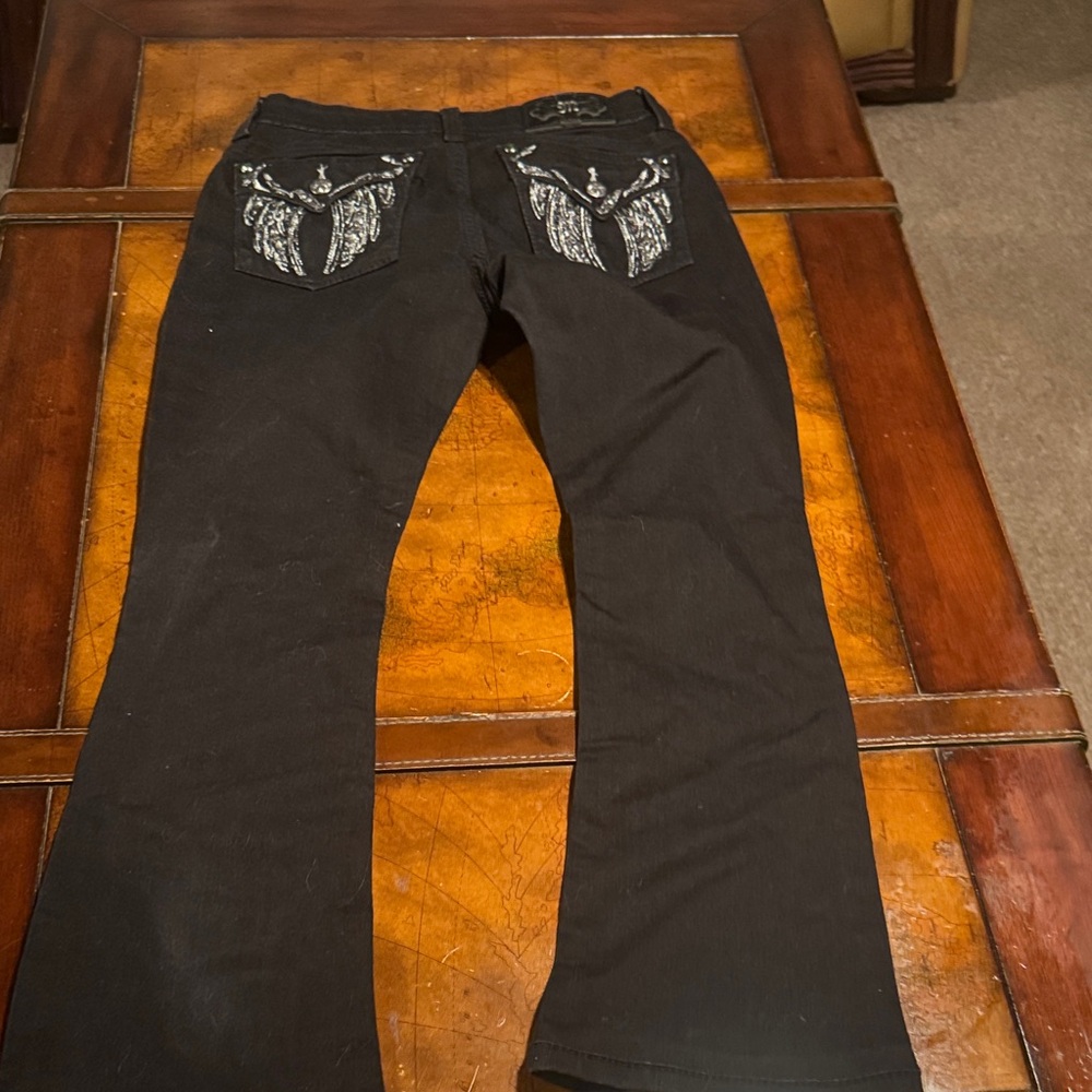 Miss Me Black Boot Cut Jeans with Silver Embellishments